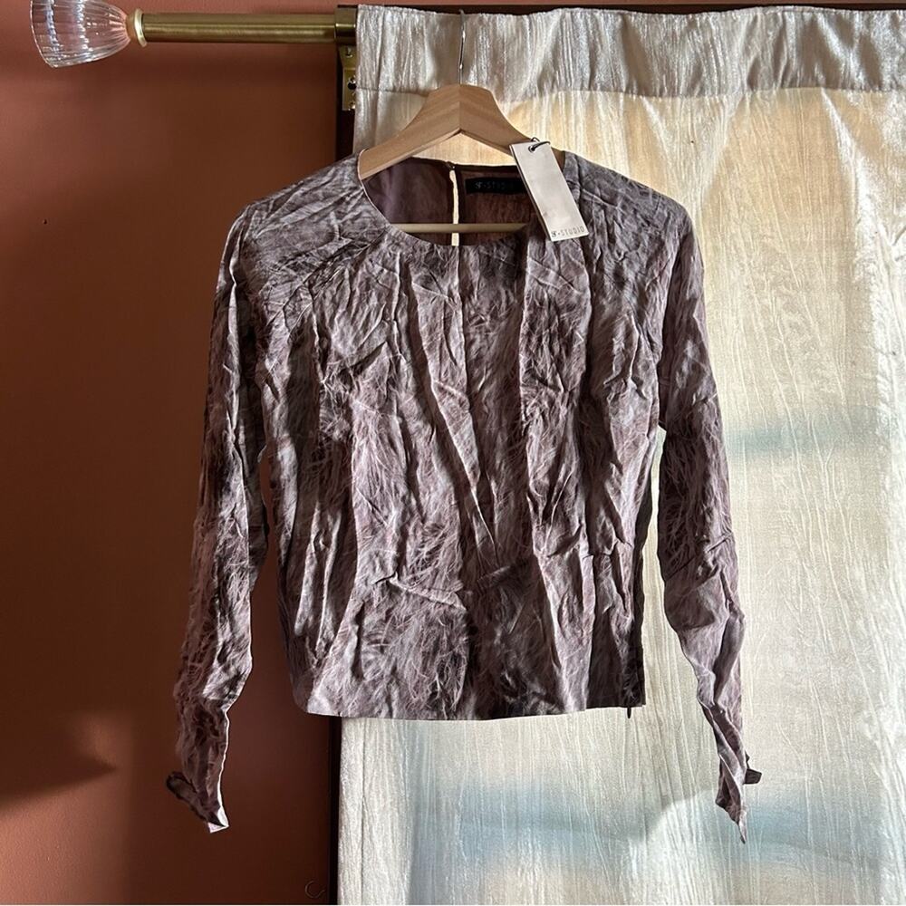 ST. Studio Printed Blouse With Drape‎ 193 Furry Print NWT Size 36